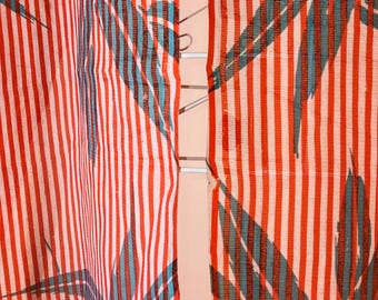 Kimono silk, 310cm x 34cm, silk, red silk, summer silk, antique, cranes, collector's item, bamboo leaves, stripes, circa 1900-1940, historical silk