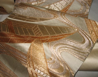 Obi section from 58 cmx30 cm, woven gold/silver, gold brocade, silk brocade, BOATS, high-class, Japan, almost a picture,