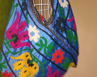 Shopper, bag, unique item from Suzani, large sturdy shopping bag, market bag, hand-embroidered, embroidery, colorful, origami bag, shoulder bag