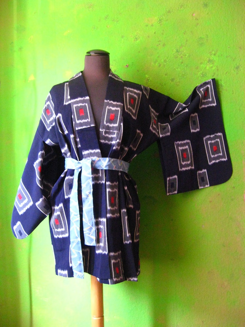 Kimonojacke, Haori, Seide, Omeshi, Vintage Perfekt, Japan, Ikat, grafisch, geometrisch, Ikatwebung, ungefüttert, leicht Bild 1