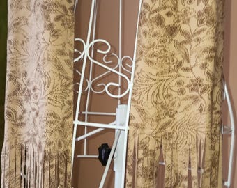 Scarf, fringed, narrow, long, brown on sand, floral pattern, soft, belt, gift, velour, boho