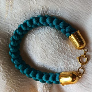 Bracelet, handmade, petrol turquoise, braided silk, Kumihimo
