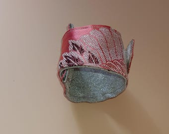Bracelet, wrap bracelet, wings, silk, silver / pink rose, sorbet, kimono silk, textile bracelet, bracelet, textile bracelet, kimono remake