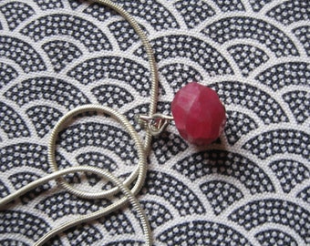 Necklace, genuine ruby, faceted, lucky charm, silver chain, real silver, stone of love, gemstone, snake chain, ruby necklace, pendant