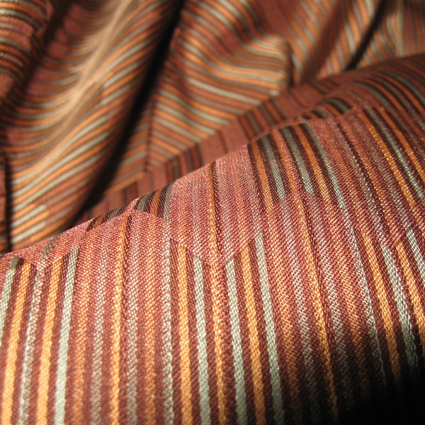 Kimono fabric, 167 cm x 38 cm, brown/turquoise green, Yagasuri, Japanese fabric, synthetic fibre satin, material, DIY, noble, finely striped