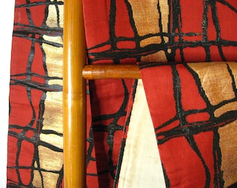Obi, belt, Fukuro obi, real gold-plated thread, lacquered thread, bamboo, abstract, high-class, excellent condition, Japan, vintage