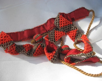 Belt, beaded weaving, Art Deco, circa 1920-1940, tie belt, vintage