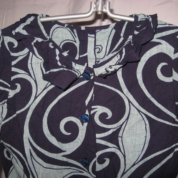 Bluse, Japan, handgefärbt, kleiner Volantkragen, Vintage, Kurzarm, Größe 34, XS