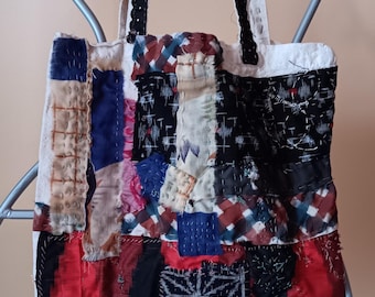 Tote bag, lightweight bag, summer, kimono silk/muslin, kimono remake, upcycled, "Boro Boro", shopping bag, patchwork, hand-printed, unique piece