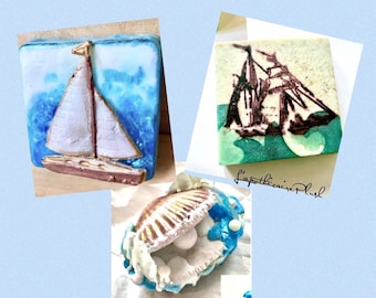 Tresors De La Mer, Beach Soap, Sea Shell Soap, Gift Soap, Nautical Soap, Ocean Soap, Soap Gift Set, Beach Wedding Favors, Ship Soap,