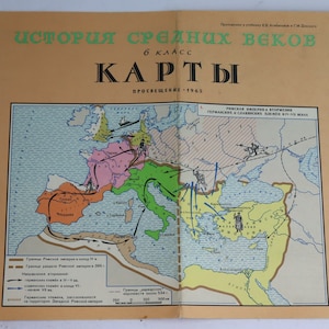 1965 edition History of the Middle Ages. maps. History atlas. Educational map.russia. russia map. world map. europe map.