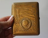 Very rare Soviet Brass Cigarette Case Soviet USSR. 1957. Vintage Cigarette Case. Metal cigarette case . tobacco box. card holder.dogs
