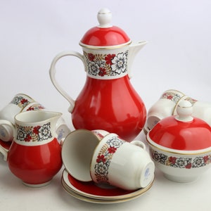GDR Vintage coffee set for 6 persons, Full Vintage coffee set, old Porcelain service, Vintage Porcelain set,cup,  tableware, GDR coffee set