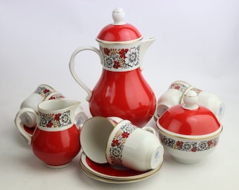 GDR Vintage coffee set for 6 persons, Full Vintage coffee set, old Porcelain service, Vintage Porcelain set,cup,  tableware, GDR coffee set