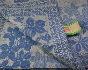 210x140 cm New Vintage Soviet Cotton Summer Blanket Made in 1990 USSR Blue Floral Jacquard Bedspread Tablecloth