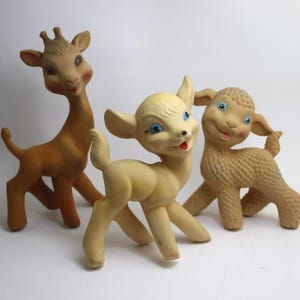 very rare vintage rubber little lamb  giraffe fawn, sheep roe deer poddy soviet vintage toy, Zagreb ussr doll, yugoslav fawn