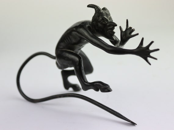 Big Damaged Soviet Metal Figurine Devil. Cast Iron Figurine Devil