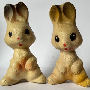 16 cm Linda familia de conejitos vintage, niña, niño, bebé, trío de animales de goma soviéticos, juguete vintage, muñeca ussr, marido y mujer, conejito, juguete ruso imagen 3