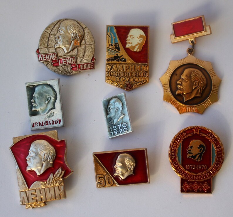 icon Set of 8 soviet badges USSR badge vintage lenin pins soviet badge retro badges antique badge soviet comminist Soviet badges