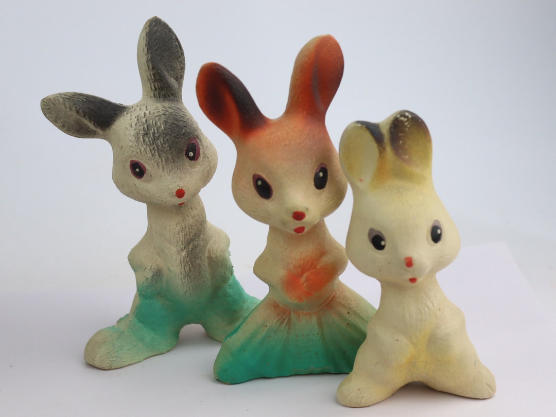 16 Cm Cute Vintage Bunnies Family, Girl, Boy, Baby, Trio Soviet Rubber ...
