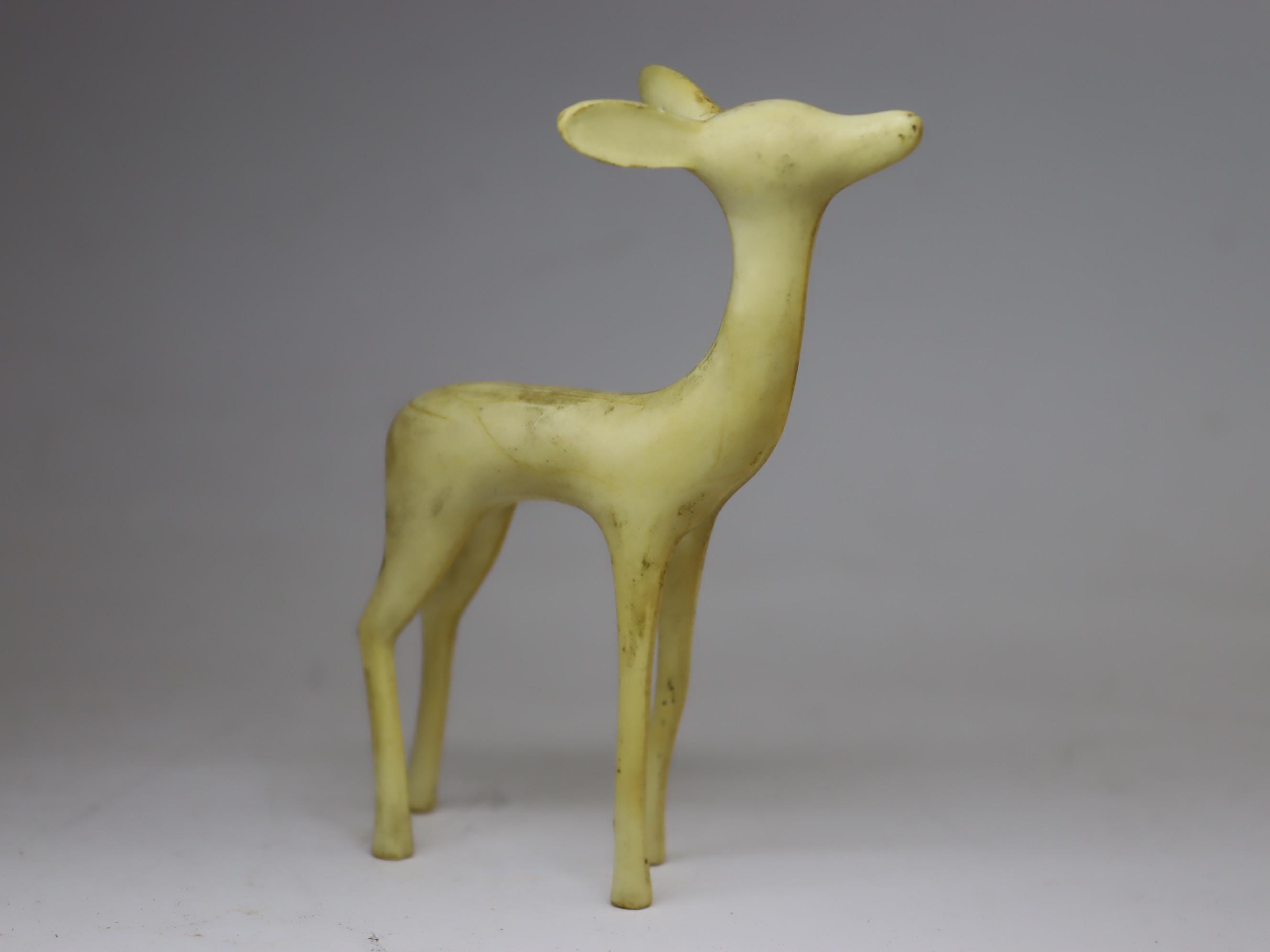 Statuette Plâtre Vintage Années 30 – Biche Et Faon Sur Socle – Déco Occasion