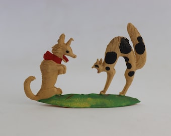 5 cm rare soviet plastic collectible statuette dog and cat, vintage doggy toy, russian kitten doll, USSR russia moscow toy,souvenir
