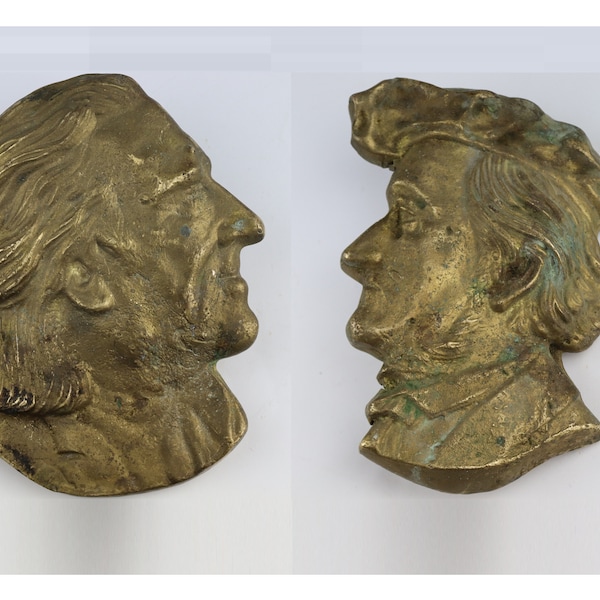 Franz Liszt and Wilhelm Richard Wagner, Pair of rare brass profiles of musicians, melodist, Vintage famous personalities, classical music