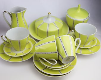 GDR Vintage coffee set for 4 persons, Vintage coffee set, Vintage Porcelain service, Vintage Porcelain set,cup, tableware, GDR coffee set
