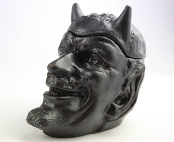 Very Rare Soviet Metal Devil Face Inkwell. Ashtray Devil. Figurine