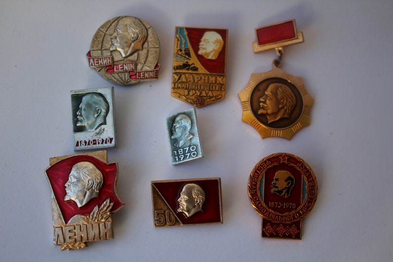 icon Set of 8 soviet badges USSR badge vintage lenin pins soviet badge retro badges antique badge soviet comminist Soviet badges