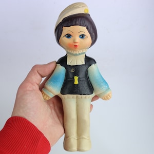 22 cm old rare collectible rubber toy girl page, vintage toy girl train-bearer, ussr doll, antique toy