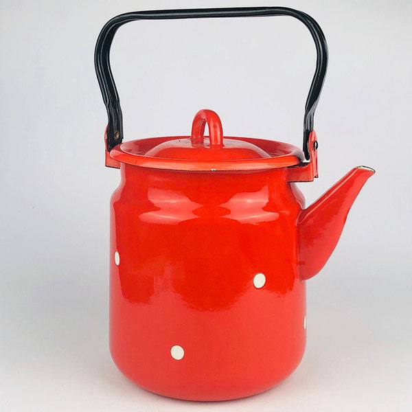 3L Soviet polka dot kettle. Enamel kettle . Vintage kettle . polka dot pattern. USSR 80's. polka dot teapot, farmhouse kettle. rustic teapot