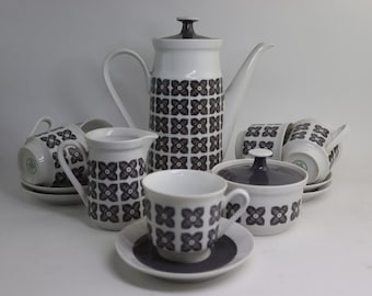 Elegant vintage coffee set for 5 persons, ddr Vintage coffee set, Porcelain service, Porcelain set, cup, tableware, GDR Espresso coffee set