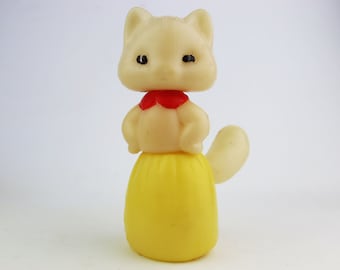 18 cm Rare Soviet plastic kitty, vintage plastic toy cat in a dress. Soviet Toy. Vintage Toy. Soviet pussycat. christmas gift. gift idea