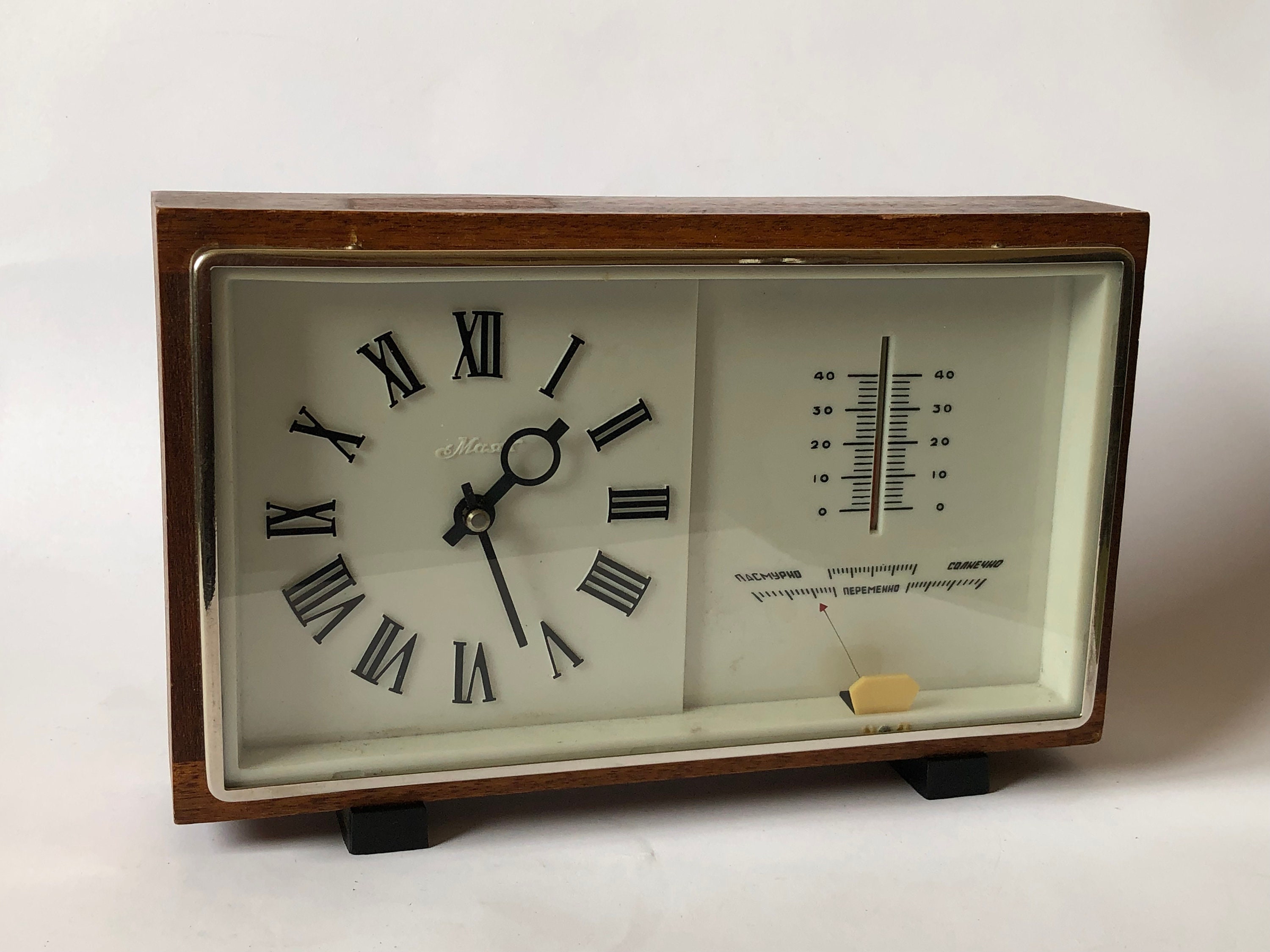 Table Clock Mayak. Soviet Desk Clock. Majak Clock USSR. Barometer