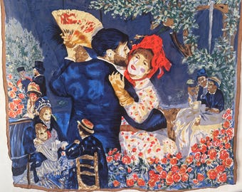 Vintage Silk Scarf Renoir Painting, Pierre Auguste Renoir Dance in the Country Art Scarf, 100 Silk Italian Square Scarf, Wearable Art Shawl