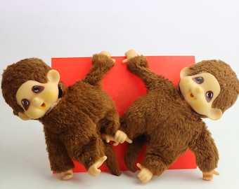17 cm sweet pair of vintage monkeys Monchhichi Sekiguchi, vintage rubber face retro Japan doll monkey, Toy USSR era,japanese toy with nipple