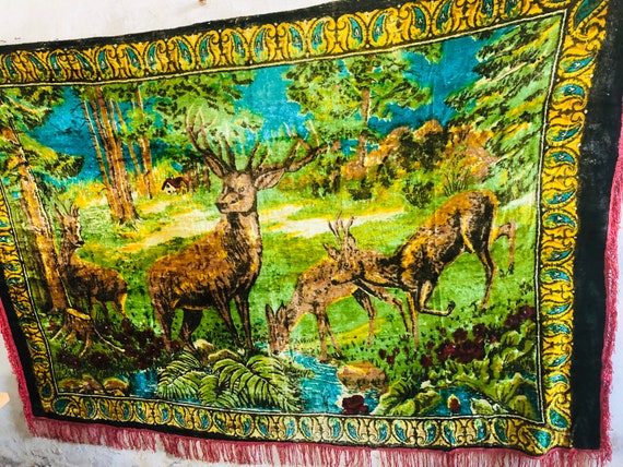 布団・毛布 sleepyy CHEERS SOFT TAPESTRY Soviet Plush Carpet Deer, Vintage Wall Carpet, Tablecloth, Rustic