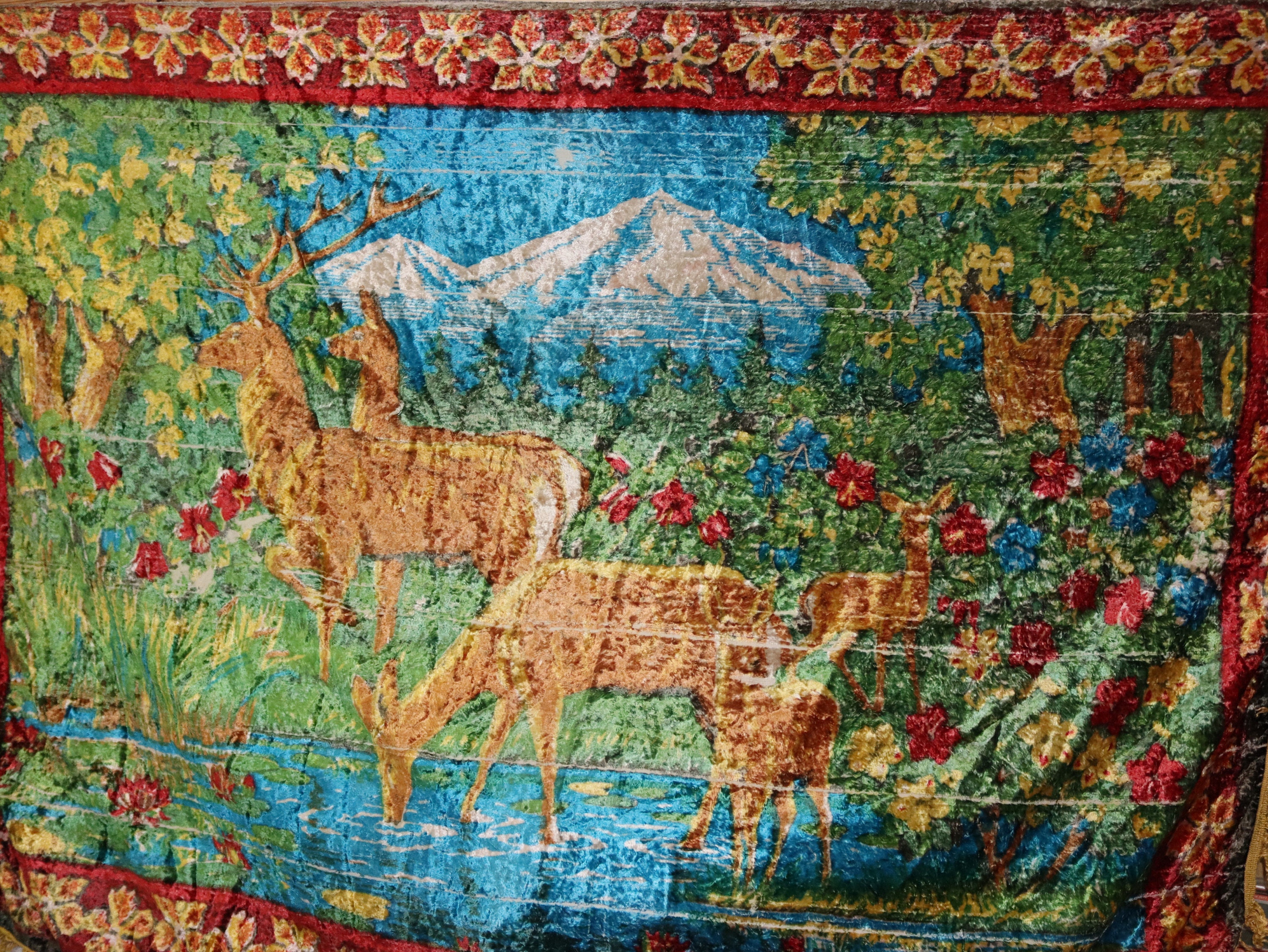 Soviet Plush Carpet Deer, Vintage Wall Carpet, Tablecloth, Rustic