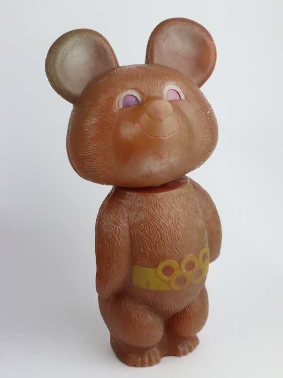 28 cm 珍しい大型ソビエトプラスチックオリンピッククマ、ソビエト