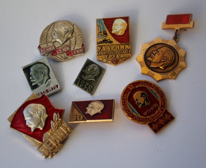 icon Set of 8 soviet badges USSR badge vintage lenin pins soviet badge retro badges antique badge soviet comminist Soviet badges