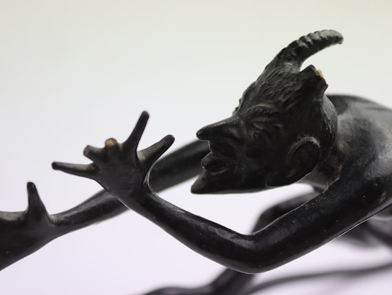 Big Damaged Soviet Metal Figurine Devil. Cast Iron Figurine Devil
