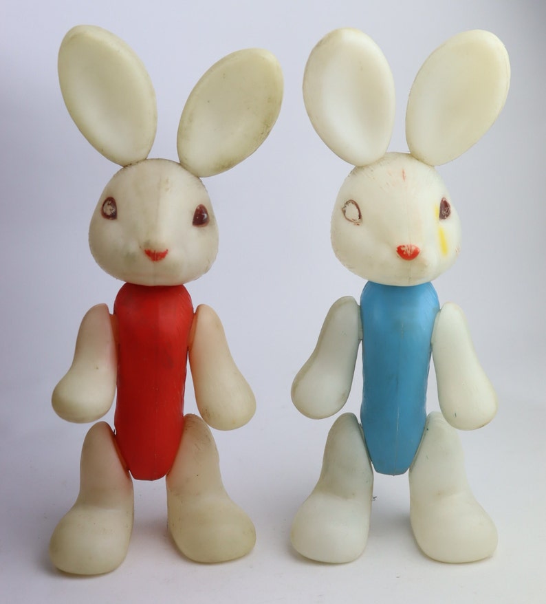 Cute Duet of Soviet Plastic Bunnies, Soviet Vintage Toy, Ussr Doll ...