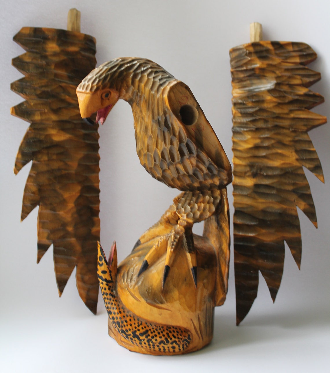 Big Soviet Hand Carved Wooden Eagle With Snake Eagle Hand Etsy