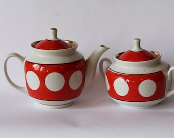 Soviet polka dot tea set, Soviet dinner service, Vintage tea coffee set,cup, tea, tableware,gift idea,christmas gift