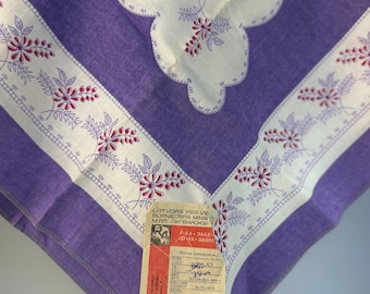 1990 New Vintage Soviet Cotton Floral Scarf from Pavlovo Posad, 73x73 cm, Lilac Head Shawl with Tag, USSR Folk Accessory Bandana