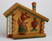 Soviet room thermometer. wooden room thermometer. Vintage wall thermometer. fox, samovar, wooden souvenir