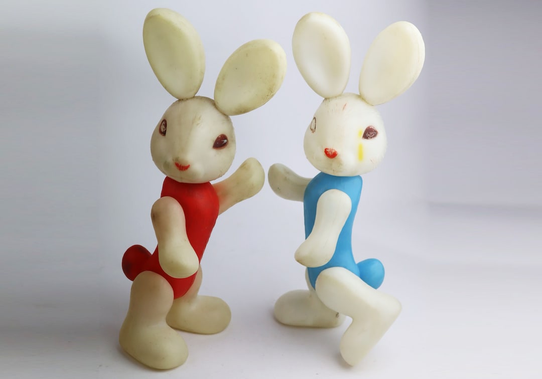 Cute Duet of Soviet Plastic Bunnies, Soviet Vintage Toy, Ussr Doll ...