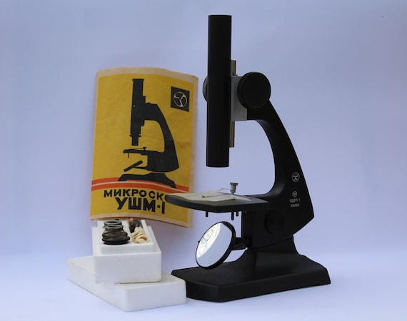NEW Vintage Soviet Microscope UShM-1, УШМ-1, USSR 1980s, old tool , Old Microscope , vintage Microscope, device for scientists,gift idea
