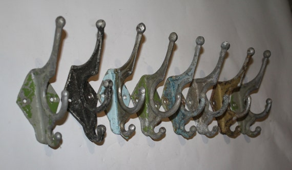 Set of 8 Soviet Triple Wall Hooks. Soviet Coat Hook. Metal Wall